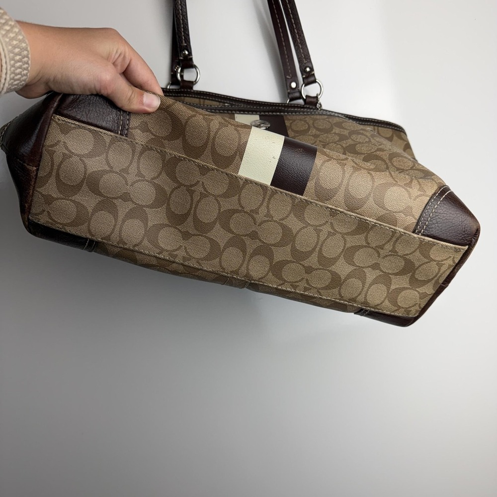 Coach Signature Stripe Diaper Bag Tote Brown Canvas Large Changing Pad - Picture 5 of 13